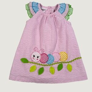 Bonnie Baby Girls Pink Gingham Seersucker Caterpillar Dress 12M